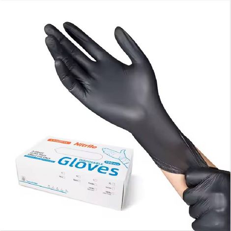 Gants Nitrile Jetables Noirs Taille L – Boîte de 100 – Sans Poudre & Sans Latex, Résistants, Alimentaires – Idéal pour Industrie, Laboratoire, Nettoyage & Restauration (1/5)