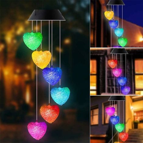 Carillons Éoliens Solaires, ,Changement de Couleur Suspension LED Carillon de Vent Solaire Intérieure et Extérieure (Love) (1/5)