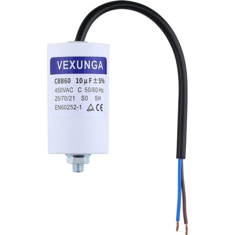 CBB60 Condensateur Demarrage Moteur 10uF 450V 40x70MM Condensateurs de Démarrage 10 MFD 450 Volt Câble M8 10 µF 50/60Hz pour Pompe Piscine (1/5)