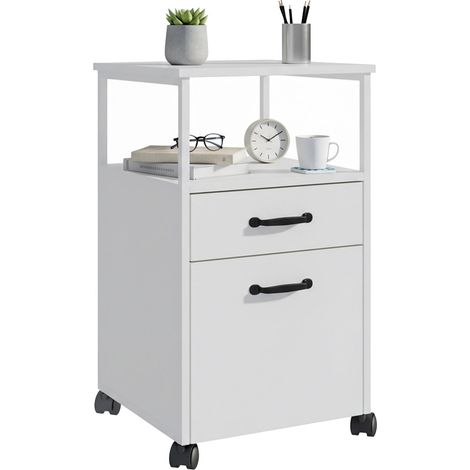 Relaxdays mobile file cabinet, 2 drawers, hanging file system, modern design, HWD: 66.5 x 42 x 44 cm, slim white cabinet
