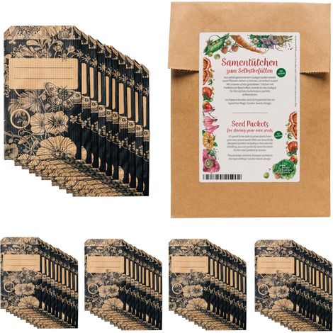 Lot de 50 mini sacs cadeaux plats à remplir soi-même et étiqueter pour vos propres semences, cadeaux, granules - En papier kraft imprimé marron (1/5)