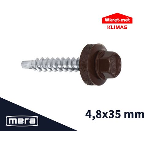 Tornillos autoperforantes Wkr臋t-met con arandela de EPDM para chapa met谩lica y madera 4,8x35 RAL 8017 250 unidades.