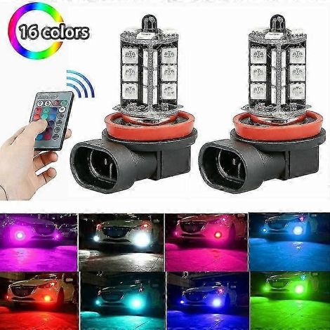 Ampoules LED RGB 16 couleurs H11/H8/H9 avec télécommande infrarouge sans fil pour phares antibrouillard et feux de route (1/5)