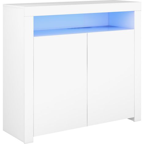 Credenza bianca con LED 108 x 40 x 92 cm, 2 ante, finitura lucida (1/5)