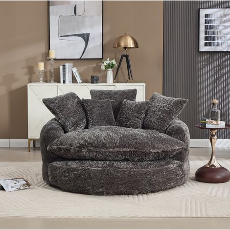 Übergroßer runder Lounge-Sessel mit Kissen 190,5 x 138 x 63 cm aus grauem Polyester OKWISH (1/5)