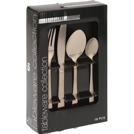 COUVERTS 430 INOX DORE, EPAISSEUR 2.0MM, SET DE 16 PCES: 4X FOURCHETTE - 4X COUTEAU - 4X CUILLERE - 4X CUILLERE A CAFE (1/3)