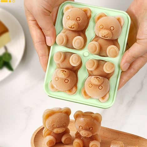 Eiswürfelform in Bärenform, 4er-Set, ein beliebtes Online-Produkt, weiche Silikon-Eiswürfel-/Eisballform, Eisbehälter, grün. (1/5)