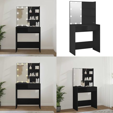 Coiffeuse avec LED noir 74,5x40x141 cm - Coiffeuse en bois d'ingénierie - Coiffeuse noir (1/5)