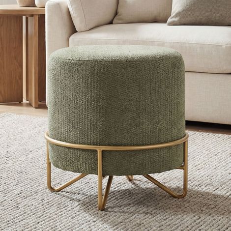 Wahson Ottoman de Salon avec Pieds Métal, Ottoman Stool en Chenille, Ottoman pour Entrée Moderne Pouf avec Pieds d'Appoint, Vert (1/5)
