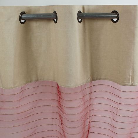 SHAMLYNE - Voilage effet soie avec du coton et jute fraise 110x250 (1/4)