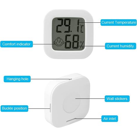 Thermomètre Hygrometre Intérieur, Petit Thermomètre Hygromètre Digital à Haute Précision, Moniteur de Température et Humidimètre Indicateur du Niveau de Confort pour Maison, Bureau (1/4)