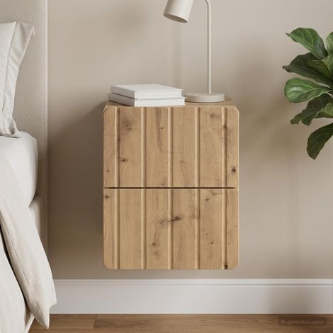 Meuble de chevet mural 2 tiroirs en bois d’ingénierie chêne artisanal 33 x 34,5 x 43 cm - PANGIVO (1/5)