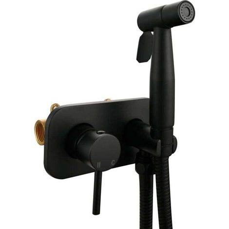 Kit bidet/doccia in acciaio inox con rubinetto a incasso per acqua calda e fredda per un'igiene intima, nero (1/4)