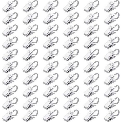 (Argenté)Pinces Rideaux Clips en Acier Inoxydable Crochets Rideau pour Anneaux Rideau Douche Partie Lumineuse Maison Décoration 60 Pièces (1/5)