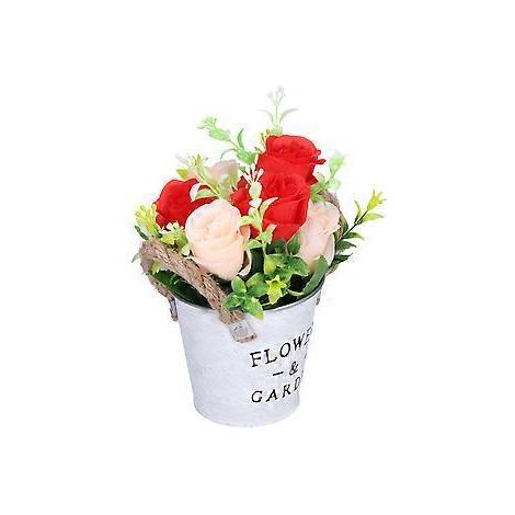Künstliche Rosen im Topf, Blumenarrangements, Dekoblumen für Regal, Schreibtisch, Büro oder Wohnzimmer