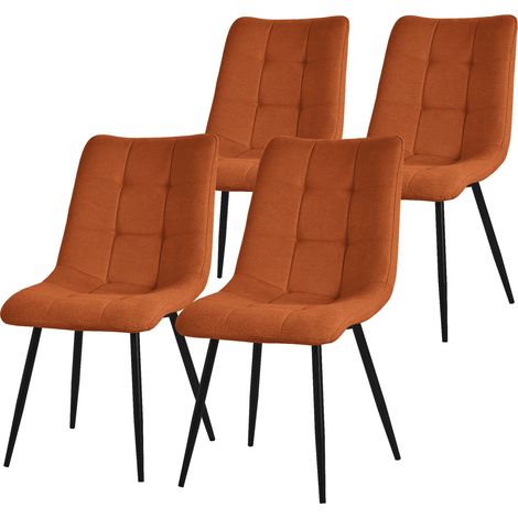 ML-Design Juego de 4 Sillas de Comedor Naranja Asiento Acolchado para Cocina o Salón con Funda de Tela y Patas de Acero Negro Sillón Tapizado Suave con Respaldo para Oficina o Sala de Estar