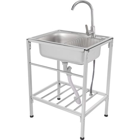 Gojoy – Évier de cuisine autoportant en acier inoxydable 304 – Dimensions 60x45x75cm – Robinet pivotant 360° – Drain rapide 4,33 pouces (1/5)