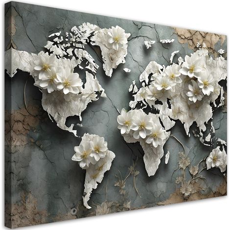 Tableau déco Carte du monde Fleurs Rétro 100x70 (1/5)
