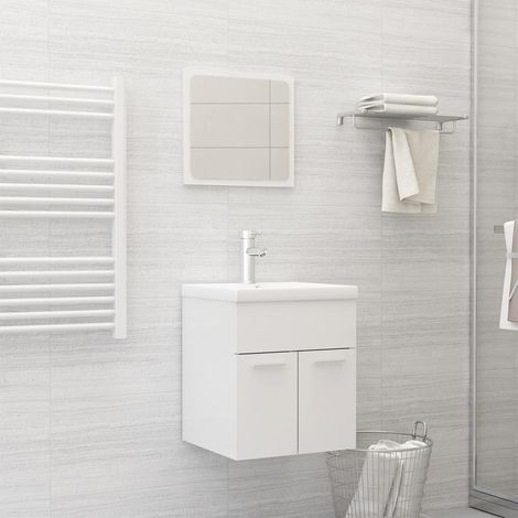 Ensemble de meubles de salle de bain Armoire de rangement Blanc brillant Aggloméré 36045 (1/5)