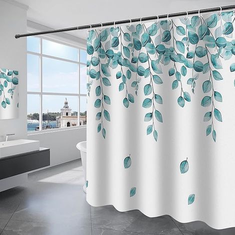 Cortina de ducha de 180x200 cm, cortina de ducha de poliéster impermeable, lavable a máquina, cortina de ducha blanca (1/5)