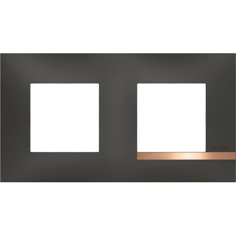 Plaque Altège Mezzo 2 postes Note cuivrée - noir satiné avec liseré effet cuivre - BTAL9NC2 - Bticino (1/3)