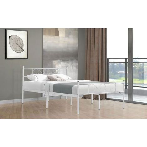 Lit avec cadre en métal modèle HOLA 140 X 190 CM - Blanc - NO NAME - Lit métal - A lattes - Industriel - Loft (1/4)