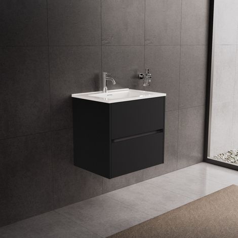 Inda - Mobile bagno 60 cm Nero opaco  con 2 cassetti e lavabo in (1/5)