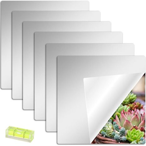 Lot De 6 Miroirs Autocollants Avec Niveau À Bulle, 30 X 30 Cm, Film Miroir Flexible En Acrylique Hd Pour Murs, École, Maison, Salon, Salle De Bain, Chambre (1/5)