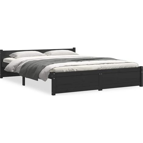 Maison Exclusive - Cadre de lit sans matelas noir bois massif 140x190 cm (1/5)