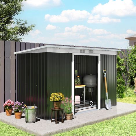 Abri Extérieur Jardin Porte Coulissante Base Aérations Foncé Aménagement Gris 280x130x172cm