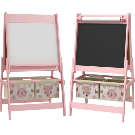 Lavagna per bambini 3 in 1 con rotolo di carta e cestini rosa 54 x 46,5 x 93 cm MODENUIT (1/5)