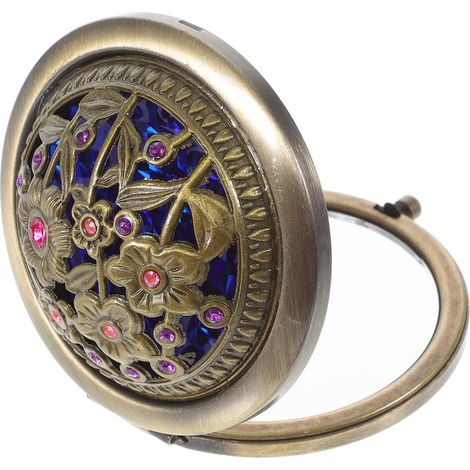 Miroir De Poche Rond Vintage Double Face - Miroir De Maquillage Compact en Alliage De Zinc, Design RéTro, Portable Et LéGer pour Voyage, Couleurs AléAtoires (1/5)