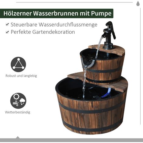 Fontaine en bois extérieur Bassin décoratif Pompe Ornement Fontaine d'intérieur Jeu d'eau pour Jardin Terrasse Pelouse 44,5 x 44,5 x 58,5 cm Marron foncé (1/5)