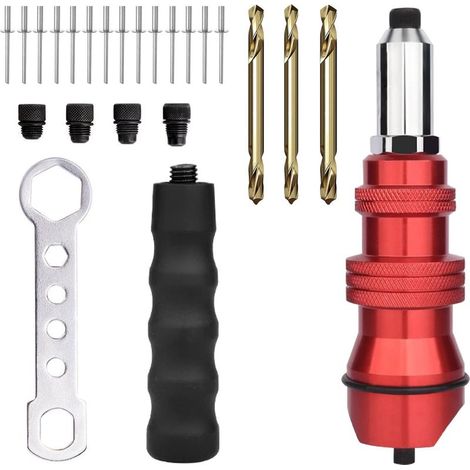 6 Pièces Ensemble Pince a Rivet, Kit Adaptateur Riveteuse Sans fil pour Perceuse Électrique, Pistolet à Riveter électrique Rivetage Outil pour Perceuse électrique au Lithium (1/4)