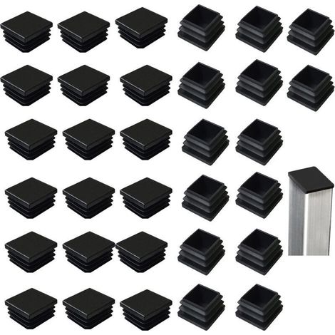 Lot de 32 bouchons à lamelles pour tubes carrés 40 x 40 mm, carrés en plastique noir, bouchons carrés pour produits métalliques/chaises/canapés/tables