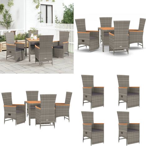 5-tlg. Garten-Essgruppe mit Kissen Grau Poly Rattan - Garten Möbel - Gartenset - Essgruppe - Outdoor Möbel - Lounge Set - Home & Living (1/5)