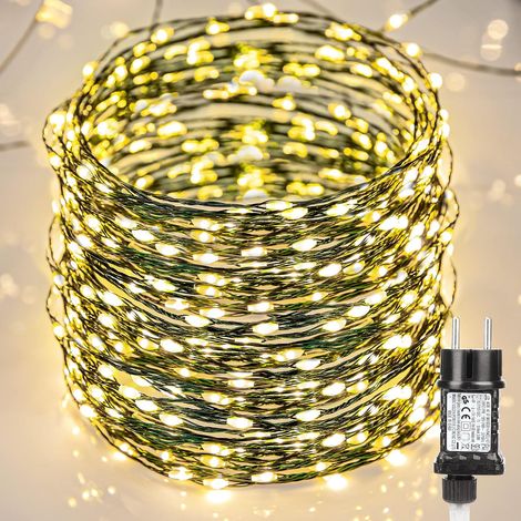 Guirlande Lumineuse Noël Extérieur, 10M 100 LED Fil de Cuivre Guirlandes Lumineuses Électrique Blanc Chaud Étanche 8 Modes Décoration pour Arbre Mariage Intérieur Fête Maison Jardin Patio (1/5)