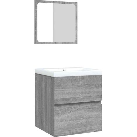 Maison Exclusive - Armoire lavabo de salle de bain et bassin et miroir sonoma gris (1/5)