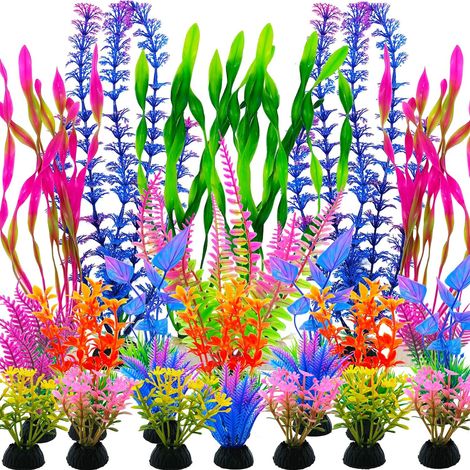 Lot de 25 plantes artificielles colorées pour aquarium - Grandes décorations d'aquarium en plastique pour Betta et poissons rouges - Plantes douces réalistes avec fond lesté (1/5)