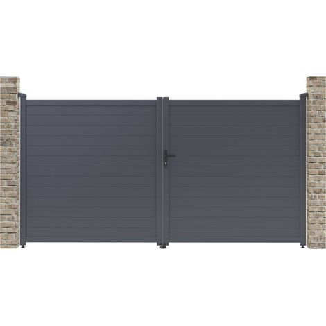 Habitat Et Jardin – Portail aluminium 349.5 x 180.9 cm – Couleur gris – Structure anti-UV et anti-rouille – Résistance au vent 20 m/s (1/2)