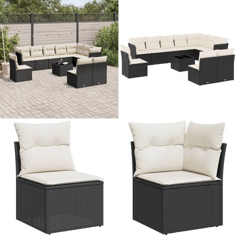 Salon de jardin 11 pcs avec coussins noir résine tressée - Ensemble Salon De Jardin - Salon De Jardin Design - Meuble De Jardin - Mobilier De Jardin - Canapé Jardin - Home & Living (1/5)