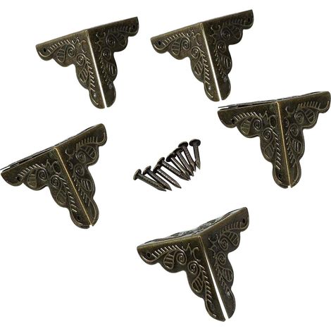 Lot de 8 protections d'angle métalliques style bronze en alliage décoratif pour meubles, armoires, boîtes, coffrets à bijoux, etc. (1/4)