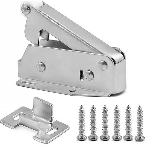 Loqueteau à Ressort, Loquets Tactiles, Fermeture Push-to-Open sans Poignée pour Porte Armoire, Tiroir, Fenêtre de Toit, avec Vis Argenté (1/5)