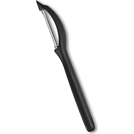 Économe universel pour fruits et légumes, extra-tranchant, lame dentelée, double tranchant, poignée ergonomique, noir (1/4)
