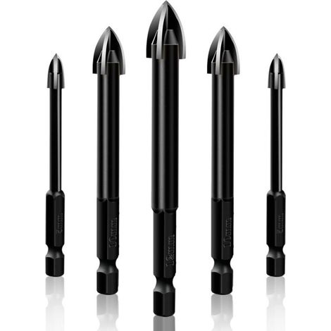 Ceramic tile drill bits, efficient universal drilling tool, 5 ceramic tile drill bits, concrete drill bit set (Black) (1/5)