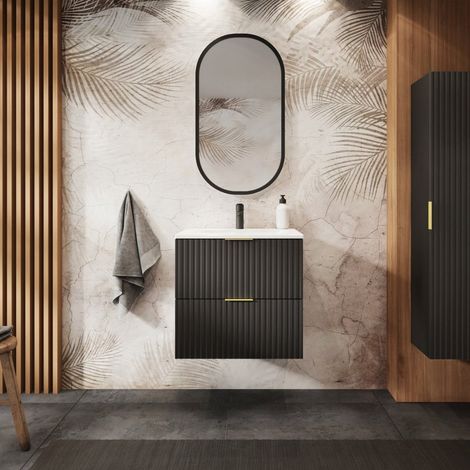 Flow 2 Drawer Bathroom Vanity Cabinet Vanity Unit with Basin 60cm - Black