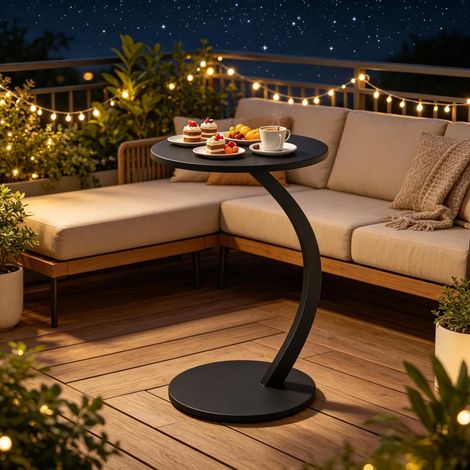 Table d'Appoint Ronde en Forme de C pour Canapé - Bout de Canapé, Table de Chevet pour Chambre et Support Ordinateur - Ø40x65cm - Noir (1/5)