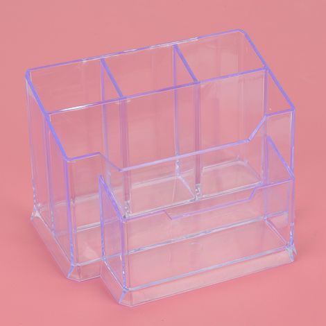 Porte-stylo multifonction transparent avec boîte à cartes, blanc transparent, très populaire comme accessoire de bureau. (1/5)