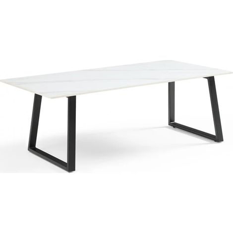 Table basse 120x60 cm céramique blanc marbré pieds luge - NEVADA 02 (1/5)