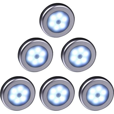 Luz LED inalámbrica con detector de movimiento para armario, escaleras, pasillo, cocina, dormitorio (6 unidades) (carcasa plateada (luz blanca)) (1/5)